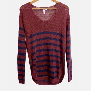 Burgundy & Navy Blue Striped Knit Sweater